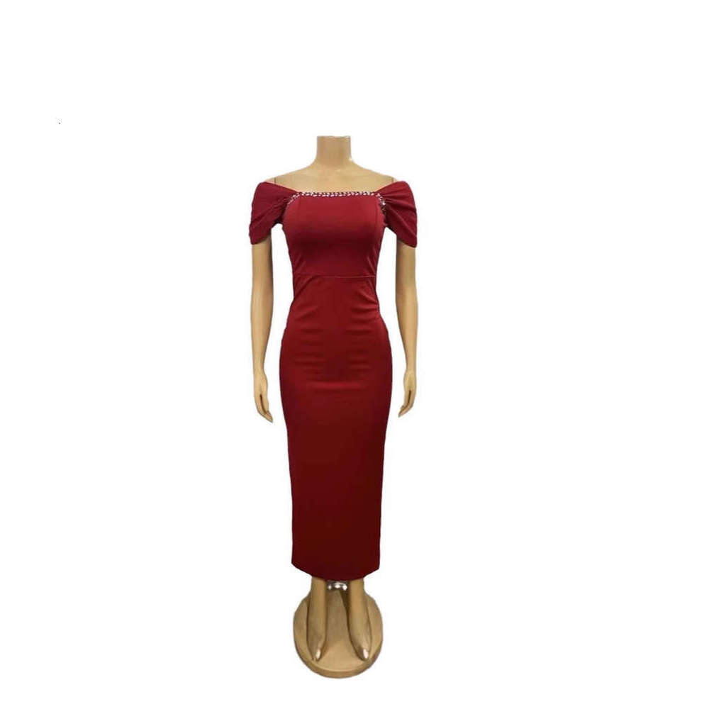 Wide Leg Jumpsuit Fashionable New Product Temperament Slim Fit Hot Stamping Diamond Wrapped Solid Color Dress Long Skirt Women S Clothing