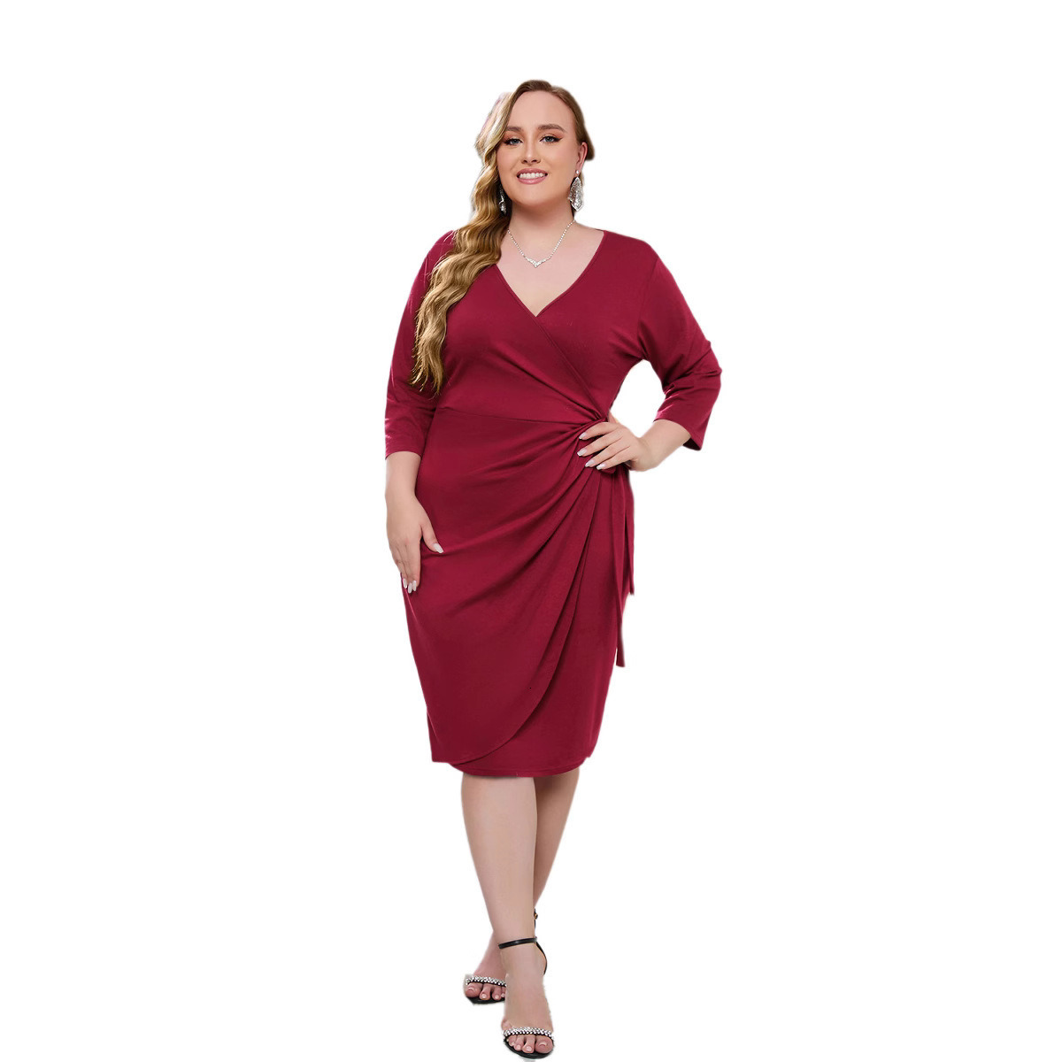 Large Womens Wear Large Solid Leisure Holiday Dress Strap Vacation V-neck Mid Length Dress