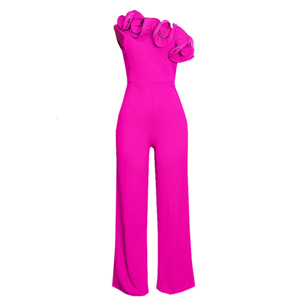Wide Leg Jumpsuit Sexy One Shoulder Sleeveless Wooden Ear Edge High Waist Wide Leg Pants S XXL Large Women S Jumpsuits