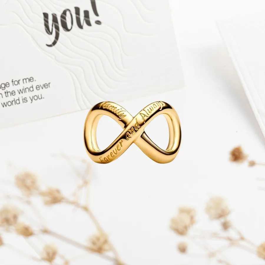 2025 Sparkling Gold Angel Forever Always Infinity Charm Beads Fit Original 925 Sterling Silver Bracelet DIY Women Jewelry GiftXJ250517
