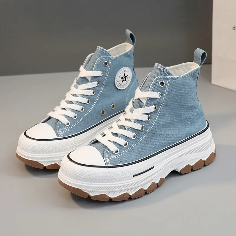 Spring autumn Female Women High Top Sneakers Lace-Up Casual Plarform Height Canvas Non-slip Wear Resistant Vulcanize Shoes 250515