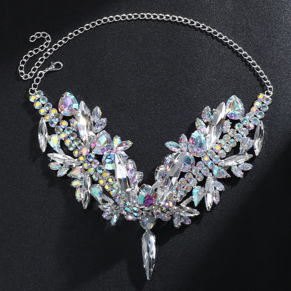 Shine Exaggerated Crystal Colorful Large Collar for Women Wedding Choker Statement Rhinestone Necklace Party Jewelry 250115