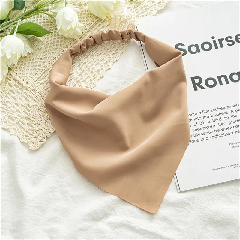 Ruoshui Woman Girls Solid Summer Head Scarf Chiffon Triangle Bandanas Women Elastic Hairband Hair Accessories Headwear Ornaments 250516