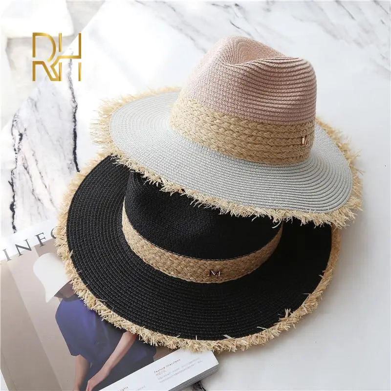 Summer Cowboy Cap Casual Sun Hats For Women Fashion Letter M Jazz Straw Men Beach Panama Hat Wholesale RH 250517