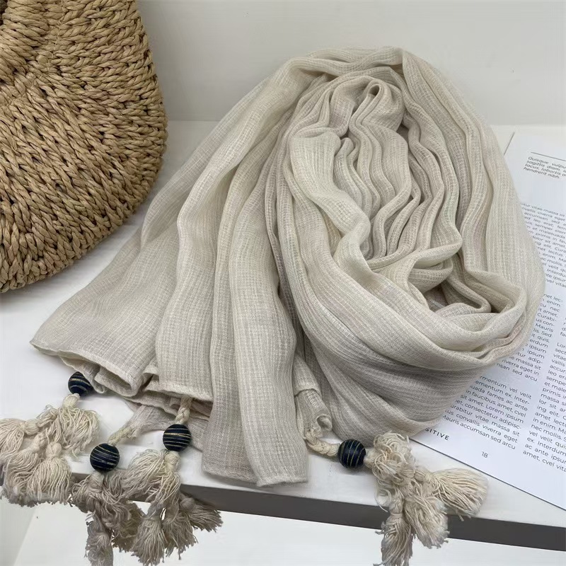 T736 Japanese retro new linen cotton and linen thin scarf fashionable women's outer travel shawl versatile western style silk scarf