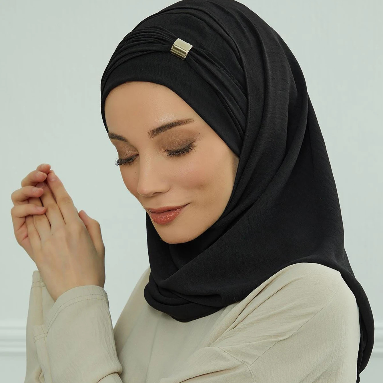 Plain Solid Hijab Womens Instant Turban Woman Khimar Underscarf Big Size 250517