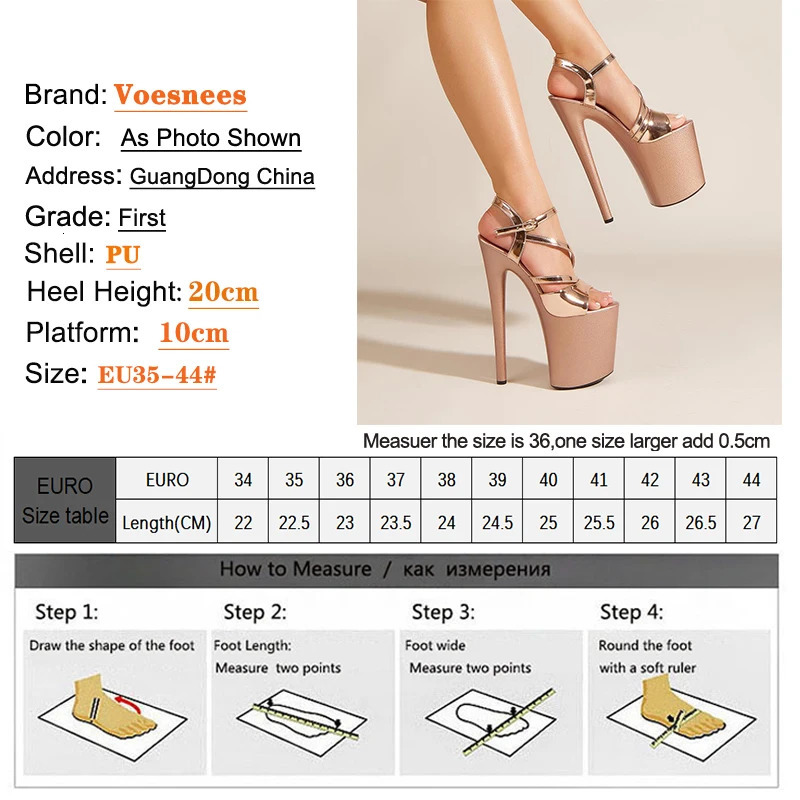 Sexy Peep Toe Party Nightclub Stripper Pole DanceSuper High Heels Champagne Women Platform Sandals 20CM/8Inch Stiletto Shoes 250515