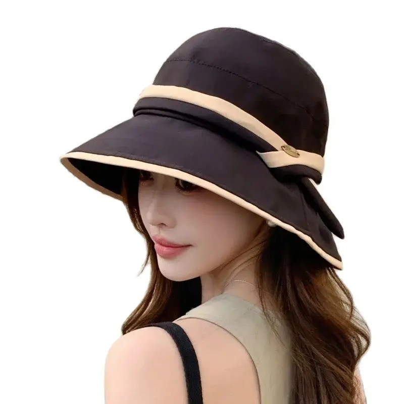 Summer Hat Female Elegant Bow Sun Hats Japanese Bucket Hat Versatile Face Small Bucket Hat Korean Version Basin Hats 250516