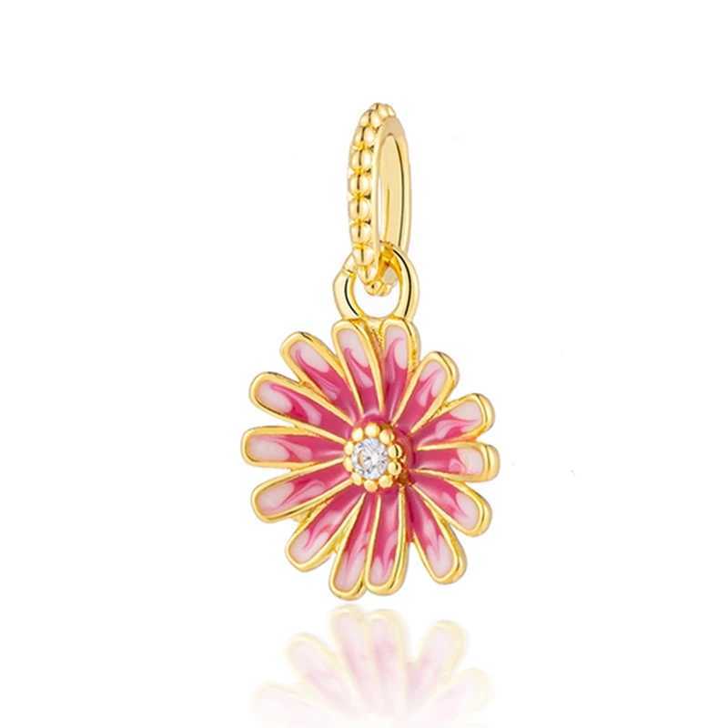 Gold Plated DIY Europeans Jewelry Charm Pink Hot Air BalloonCherry Blossom Dangle Bead Fit Original Silver 925 Women BraceletXJ250517