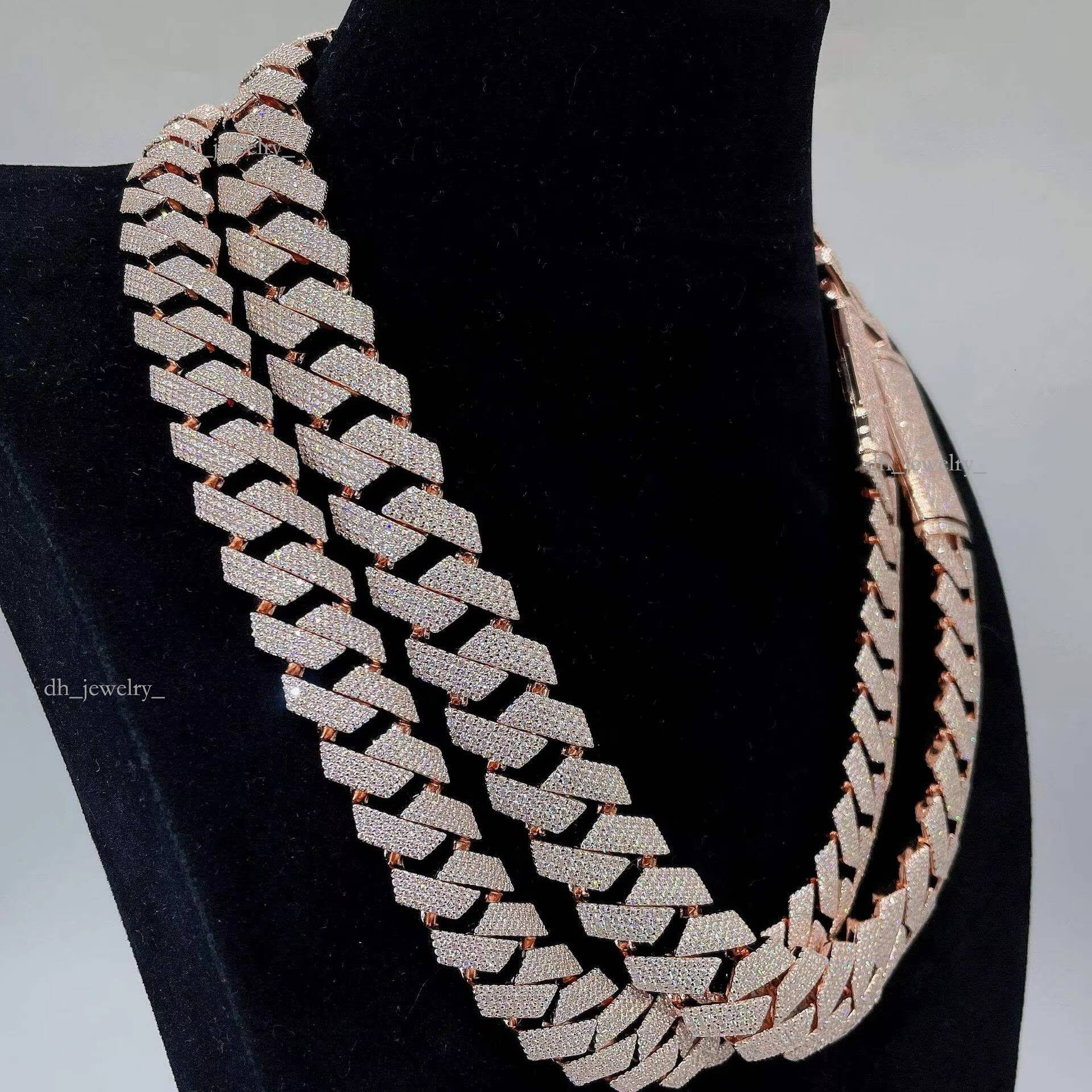 20MM Width Hip Hop Sterling Sier VVS Dia Jewelry Cuban Link Chains Moissanite Necklace for Men Women