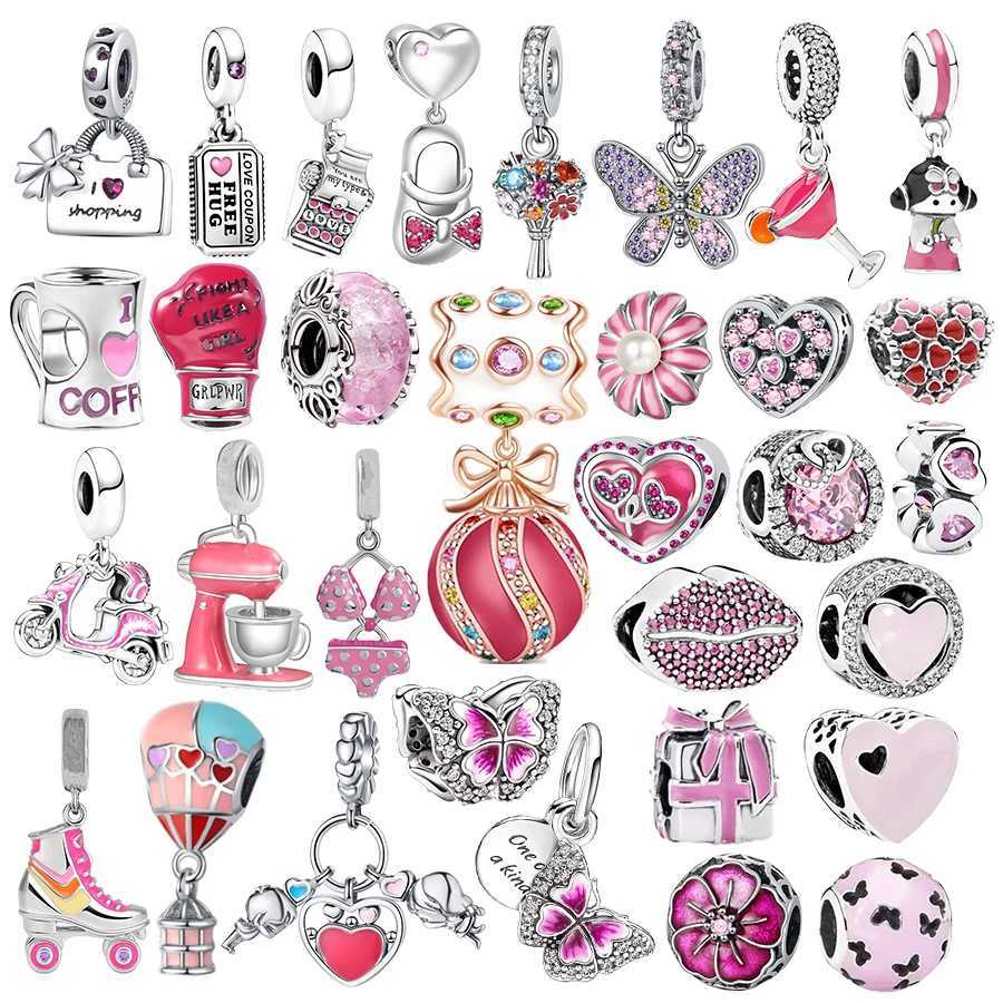 NEW Hot Sale Pink Series Coffee Pot Butterfly Dangle Charms Bead Fit Original Silver 925 Europeans Bracelet Women Jewelry GiftXJ250517