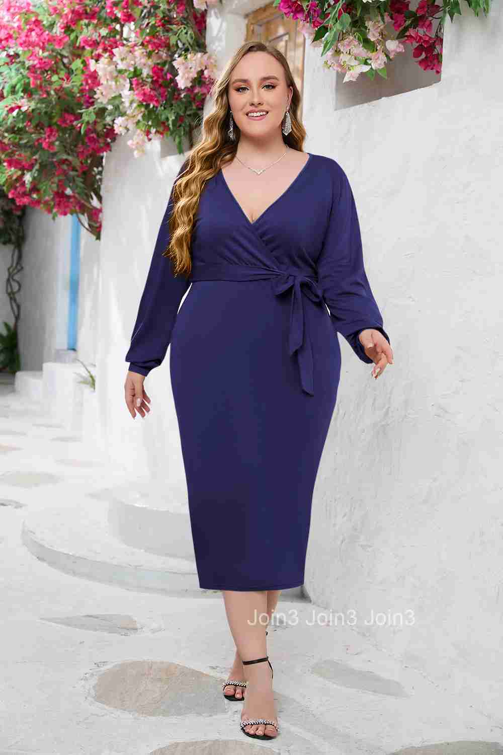 Oversized Long Dress V-neck Wrapped Hip Belt Dress