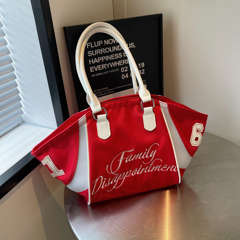 Fashion Bowling Handbag for Women, New Large Capacity Embroidered Letter Single Shoulder Crossbody Sports Travel Underarm Bag
