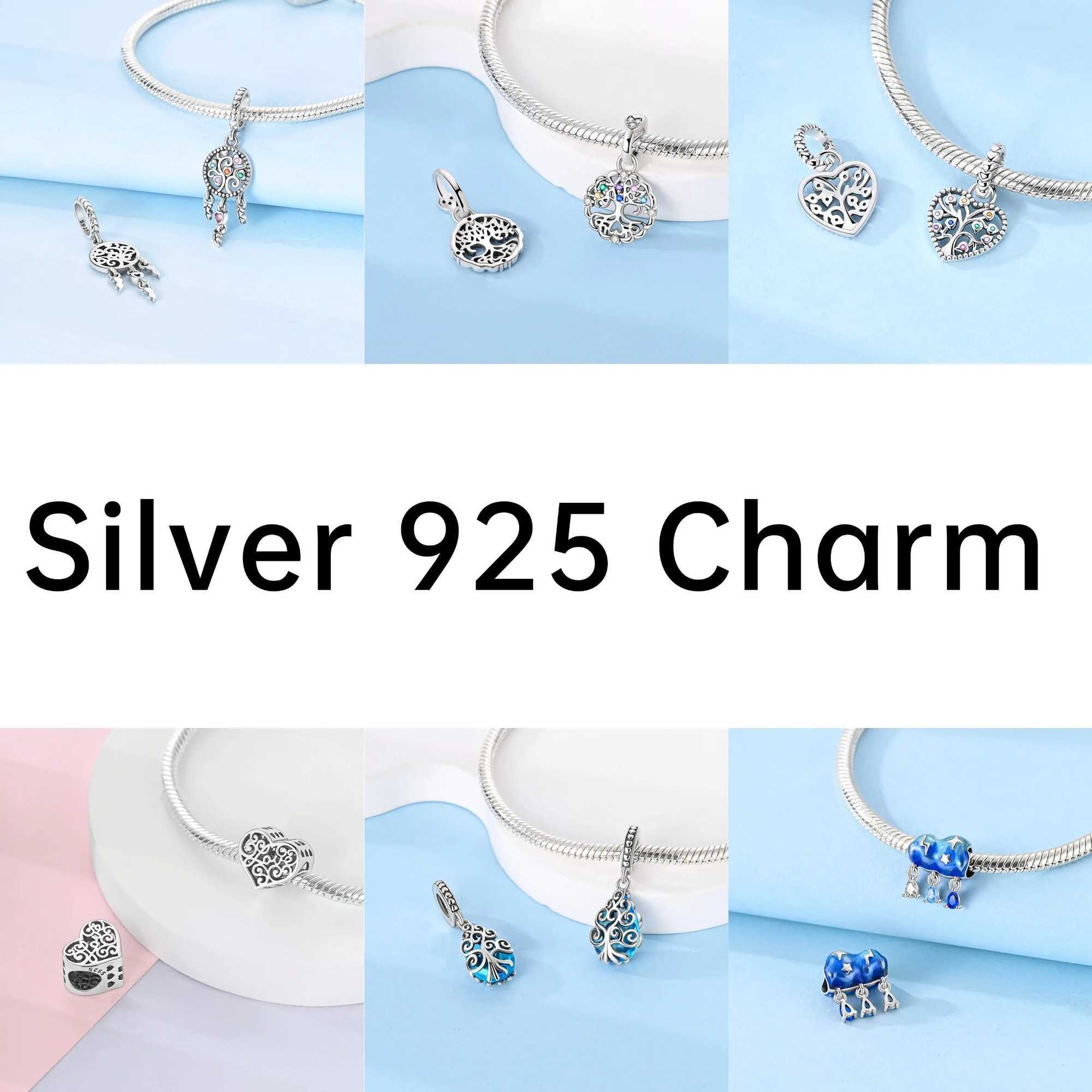 Star Moon Sun Charm 925 Silver Original Tree Of Life Blue Zircon Dreamcatcher Charms Fit Bracelet DIY Jewelry Wedding GiftXJ250517