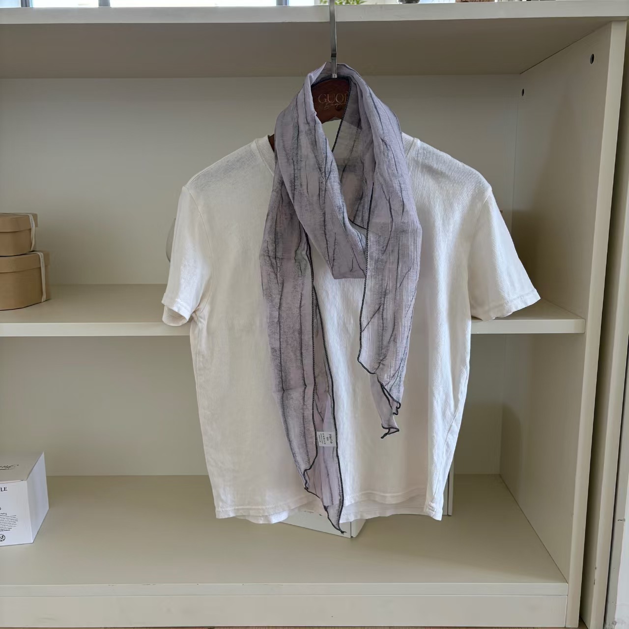 T733 Japanese style narrow long scarf linen retro small silk scarf female 2025 new simple breathable versatile literary scarf