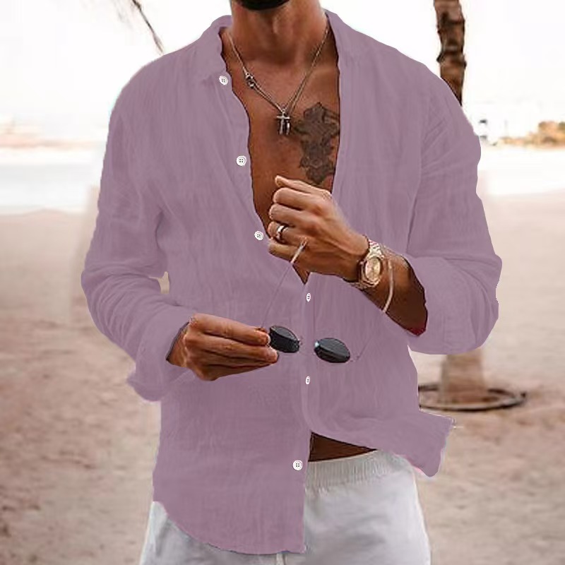 Designer Mens Loose Long Sleeve Shirt Solid Color Casual Travel T-Shirt Style Shirt Versatile Top