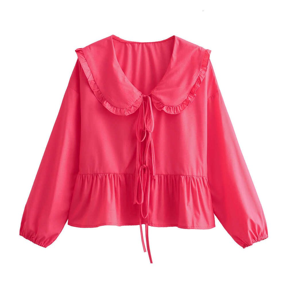 Wind Summer New Fashionable Casual Versatile 3-Color Doll Collar Lace Shirt Top B5