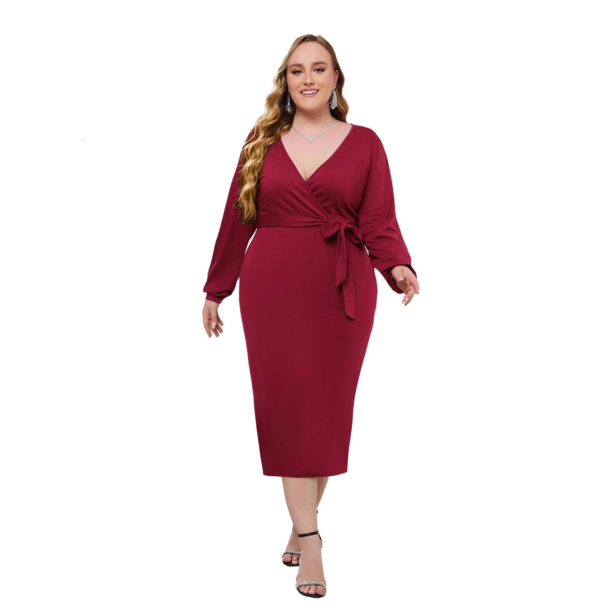 Oversized Long Dress V-neck Wrapped Hip Belt Dress