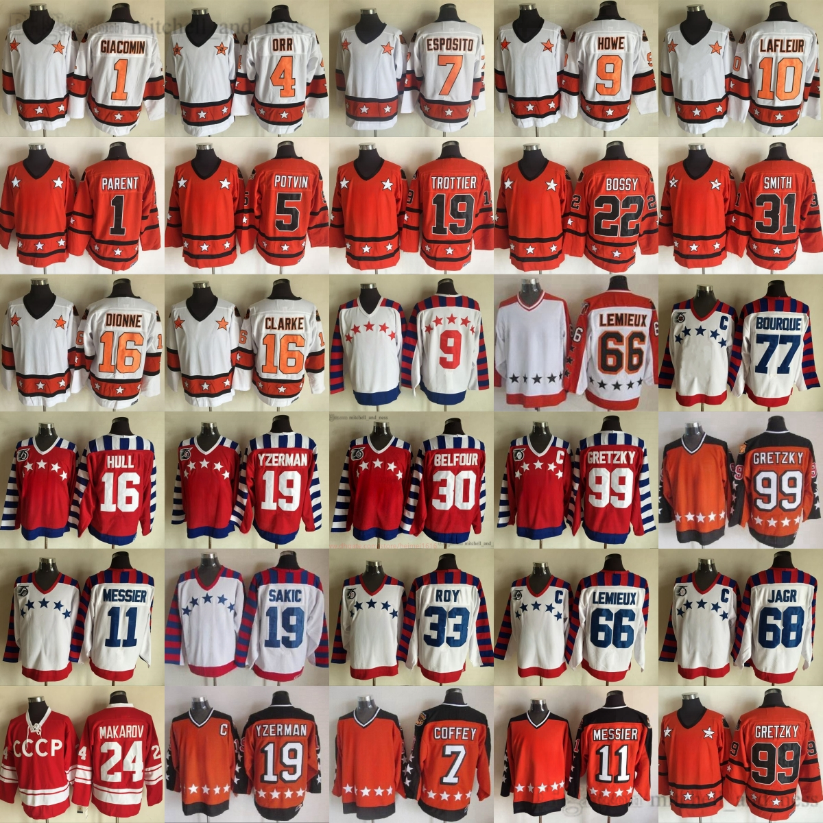 CCM Vintage 1980 All-Star Hockey 99 Wayne Gretzky Jersey Classic Throwback 31 Billy Smith 22 Mike Bossy 19 Bryan Trottier 5 Denis Potvin 1 Bernie Parent Sergei Makarov