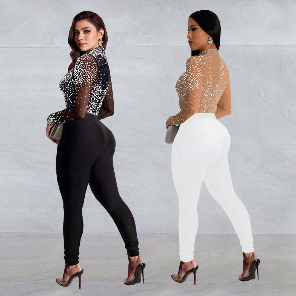 Wide Leg Jumpsuit C Fashion Women S Slimming Mesh Hot Dia Long Sleeve Pants Jumpsuit