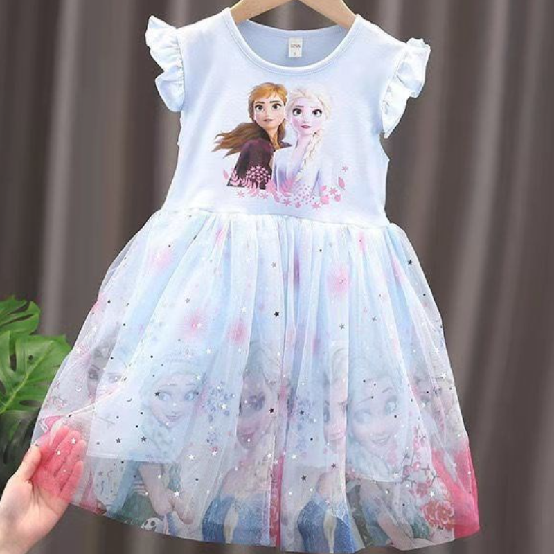 DISNEY infant designer clothes girls designer clothes Frozen Elsa princess toddler summer dress princess dress for little girls baby party dress.