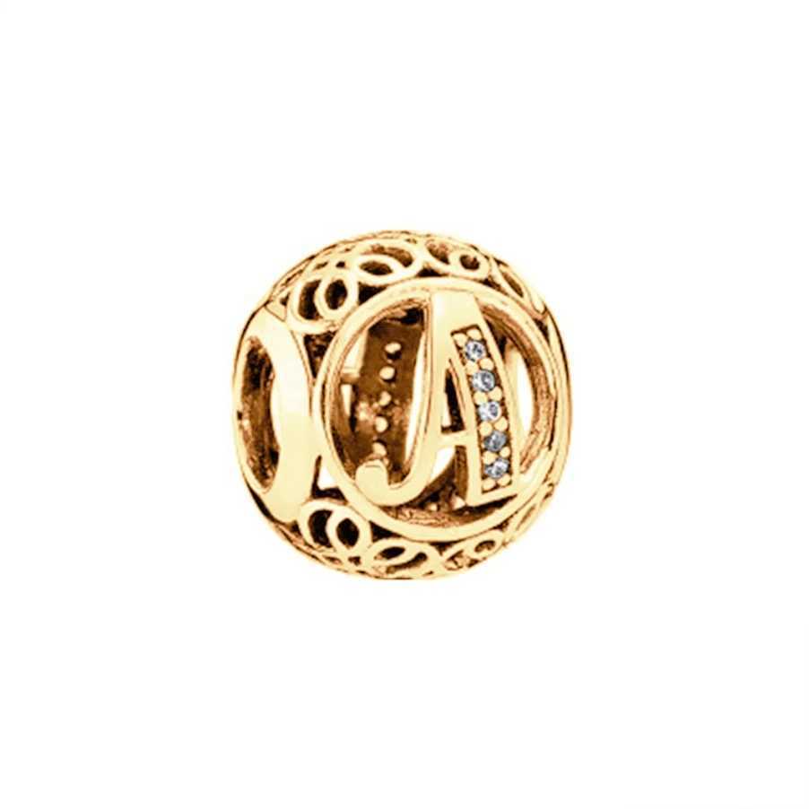 Gold Plated Openwork A - Z Alphabet 26 Letters Charm Bead Fit Original 925 Sterling Silver European Bracelet DIY Making JewelryXJ250517