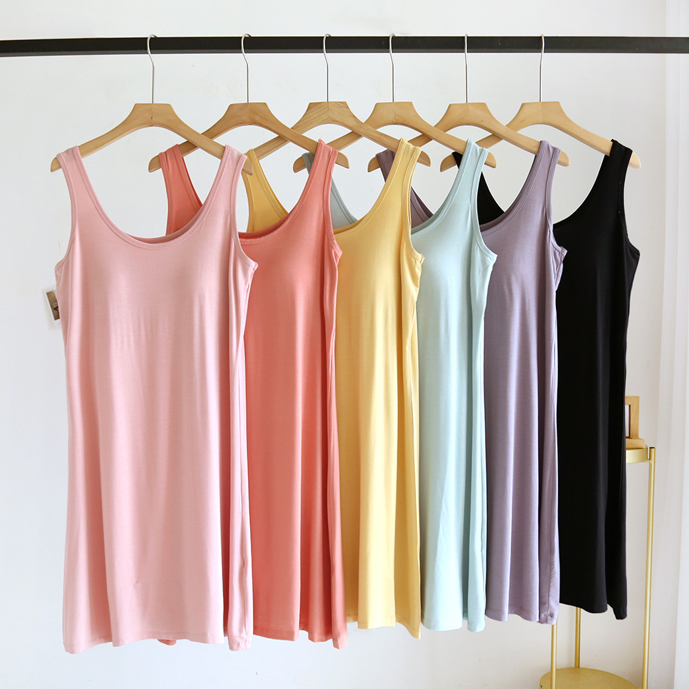 X685 Ice Silk Cool Summer Thin Modal Cup One-piece Suspender Vest Dress Pajamas