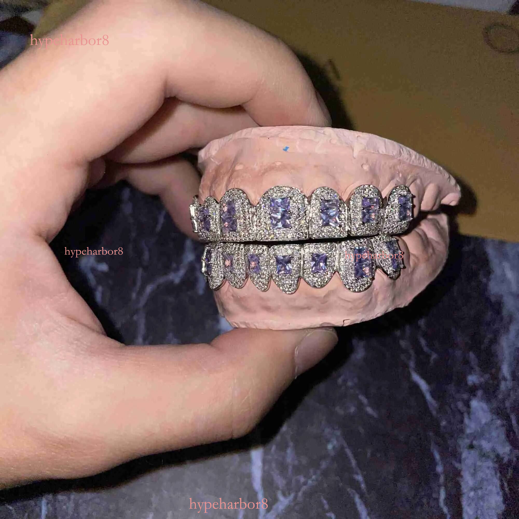 Sparkle Custom Made Hip Hop Iced Out Sterg Sier grills gold Jewelry zigzag setting VVS Moissanite Teeth Mouth Grillz