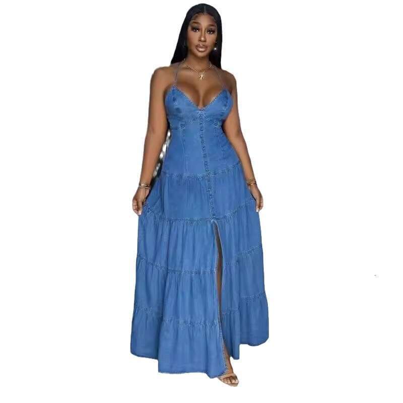 Wide Leg Jumpsuit Women S New Sweet And Sexy V Neck Camisole Backless Cake Long Skirt Dress For Women