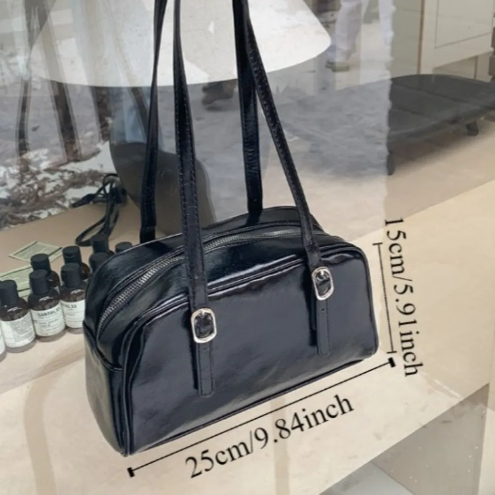 Trendy PU Leather Boston Bag Retro Casual Shoulder Bag Korean Style Tote Underarm Bag Lady 250515