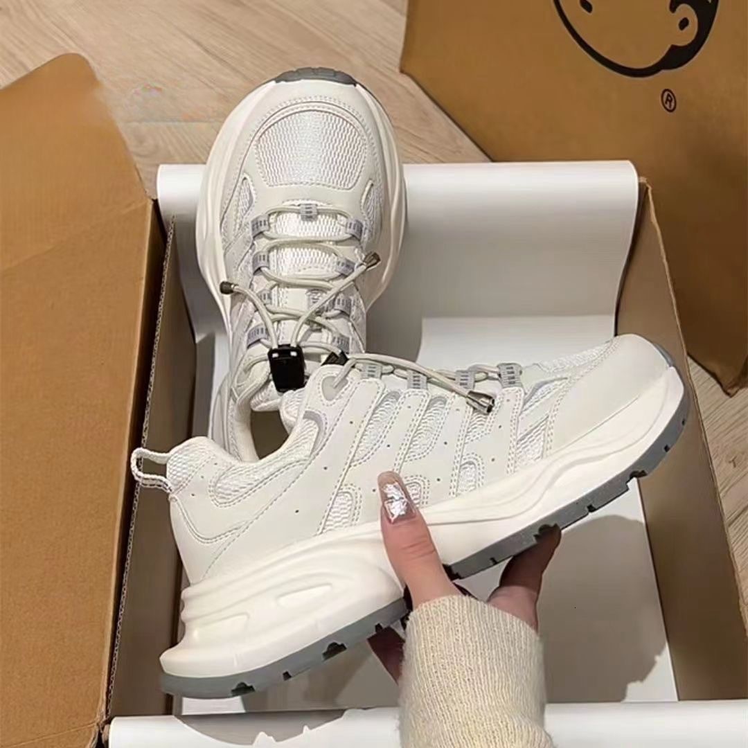 Thick soled repeated fishbone dad new mountaineering designer fashionable running height increasing casual women's shoes