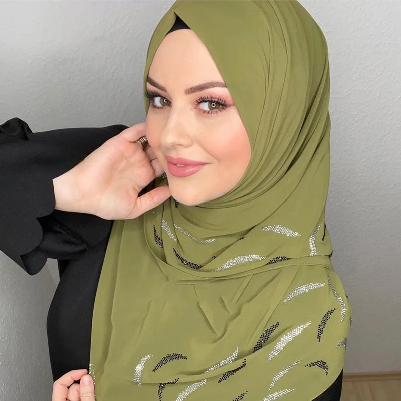 Muslim Chiffon Sequin Rhinestone Party Hijab Turbans Fashion Turban Abaya Dress Scarf Hijabs For Woman Abayas Women Jersey Shawl 250517