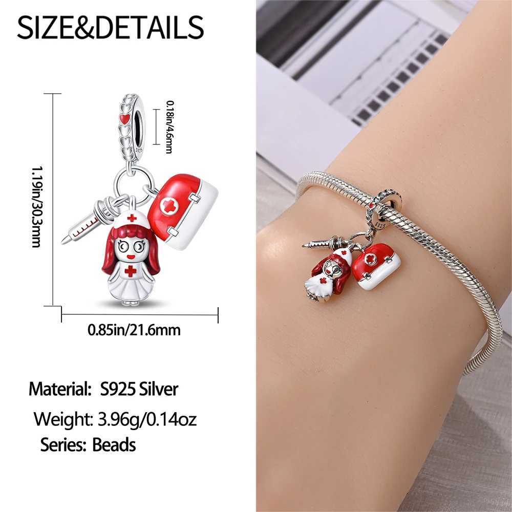 925 Sterling Silver Doctor Nurse Hat ECG Bacteria Pills Medical Kit Teeth Dangle Charm Fit Brand Bracelet Medical jewelryXJ250517
