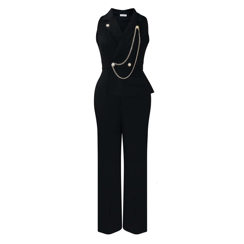 Wide Leg Jumpsuit C Women S Suit Collar Sexy Fashion Chain Casual Wide Leg Jumpsuit