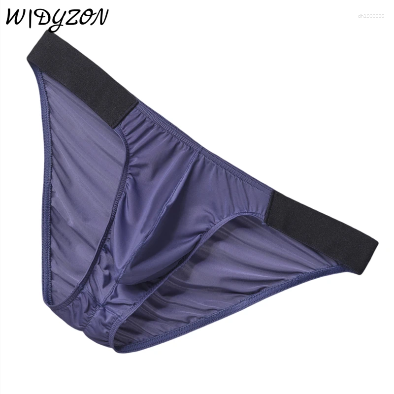 Underpants Ice Silk Briefs Men Underwear Male Wide Belt Panties Sexy U Pouch Wrinkle Back Bikini Slips Hombre Breathable Exotic Lingerie
