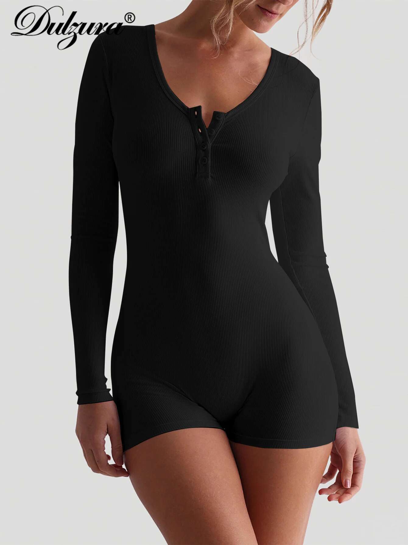 Dulzura Skinny Long Sleeve Playsuits Solid Bodycon Jumpsuits Rompers Evening Party Club Holiday Workout Sport Women Clothes Y2k