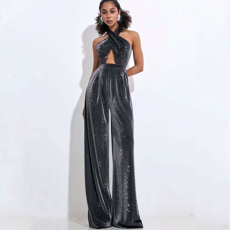 Wide Leg Jumpsuit New Personalized Street Women S High Waist Hot Pot Sier Jumpsuit Wide Leg Pants Style Party Dress For Women