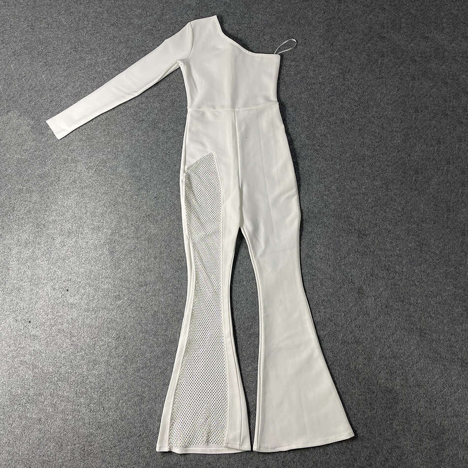 Wide Leg Jumpsuit Fashion Women S Single Sleeve Grid Bellbottom Pants With Temperament Bandage And Jumpsuit