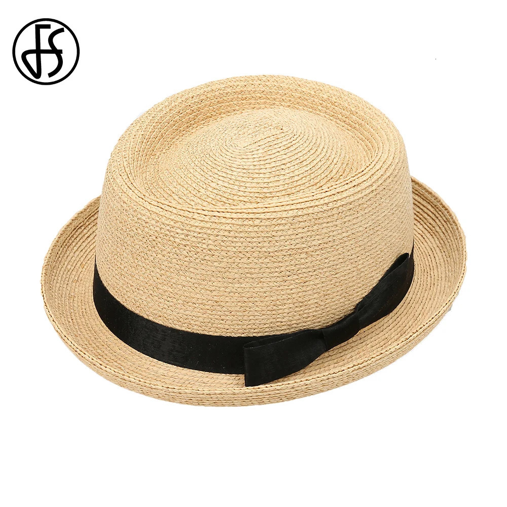 FS Pork Pie Lafite Straw Hats For Women Men Cowboy Jazz Hat Gentleman Paname Cap Summer Sun Protection Solid Color Sombrero 250516