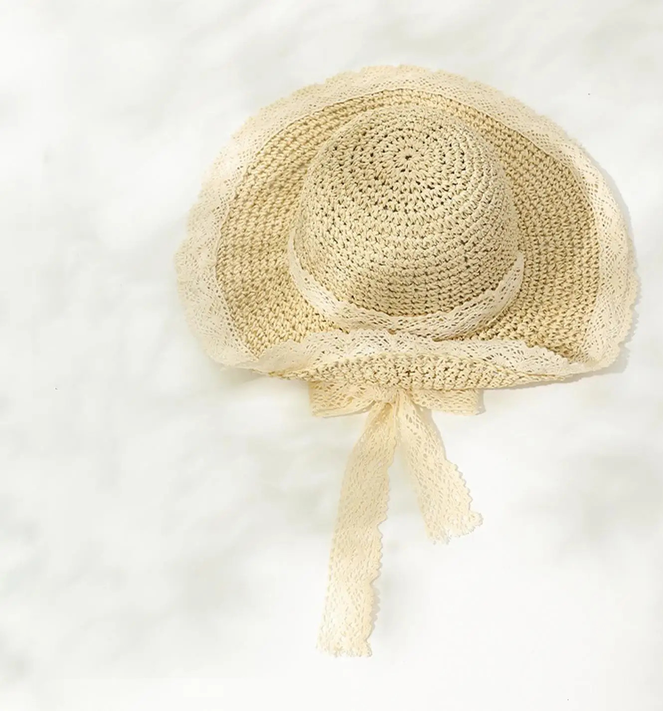 Fashion Lace women Hat Summer Straw Bow Girl Cap Beach Panama Hat Princess women Hats and Caps bucket hat Multicolor Foldable Su 250516