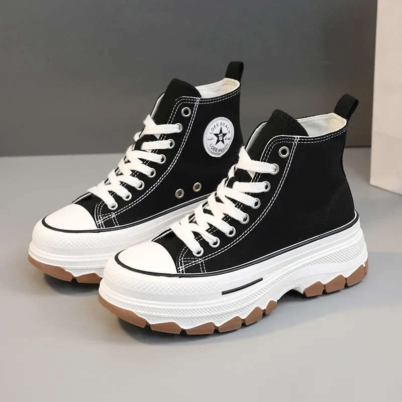 Spring autumn Female Women High Top Sneakers Lace-Up Casual Plarform Height Canvas Non-slip Wear Resistant Vulcanize Shoes 250515