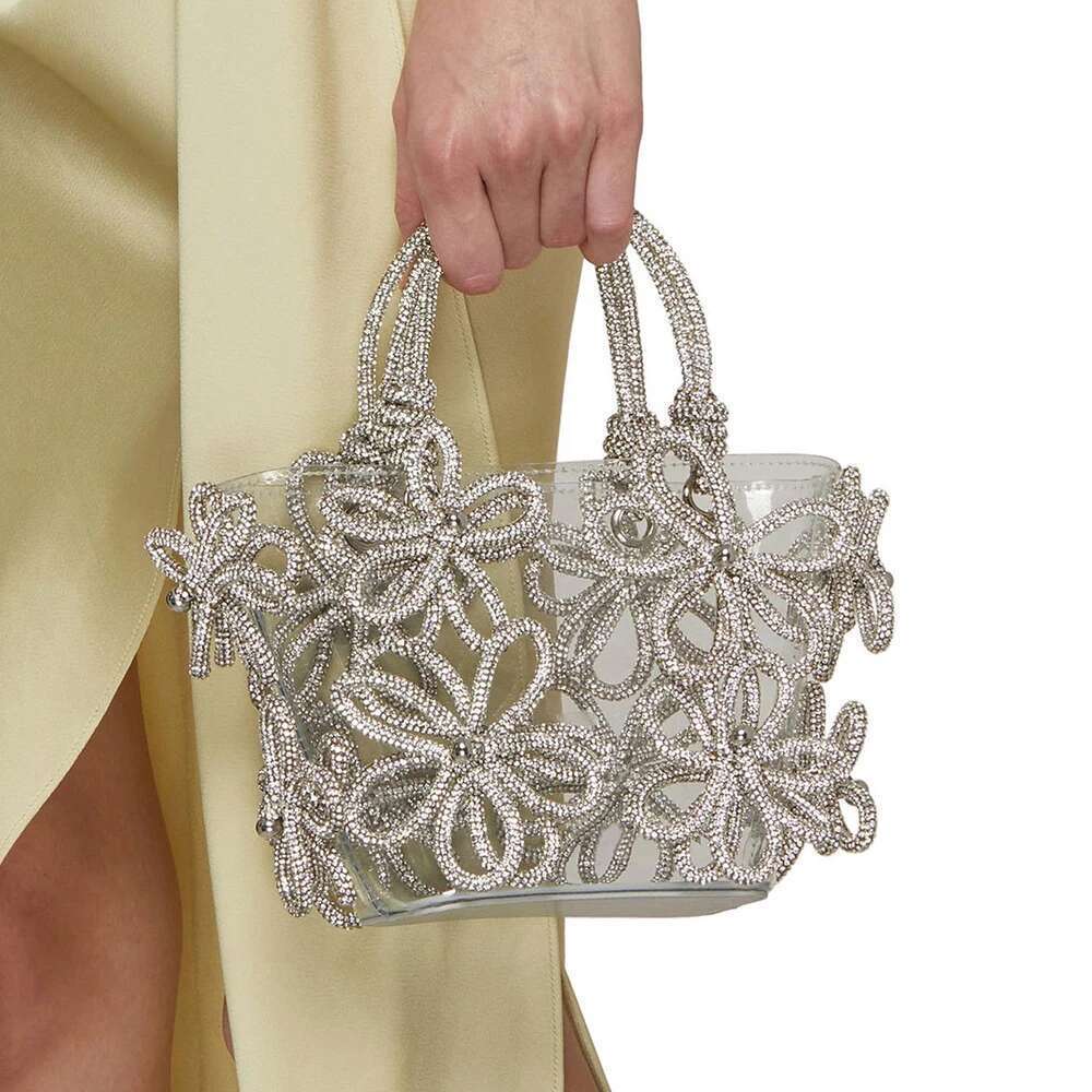 Dia Flower Basket PVC Clear Handbags Designer Crystal Shoulder Bag Rhinestone Bucket Bags for Women Clutch
