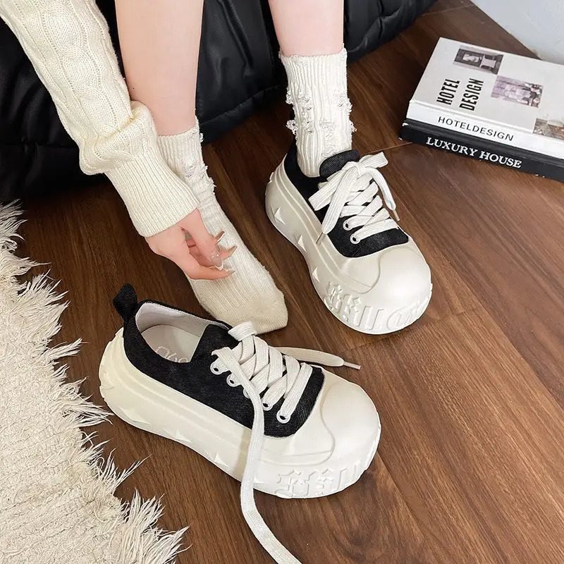 2025 Platform n Shoes Womens Lace-up Canvas Shoes Summer Fashion Casual Board Walking Shoes for Girl Y2k 250515