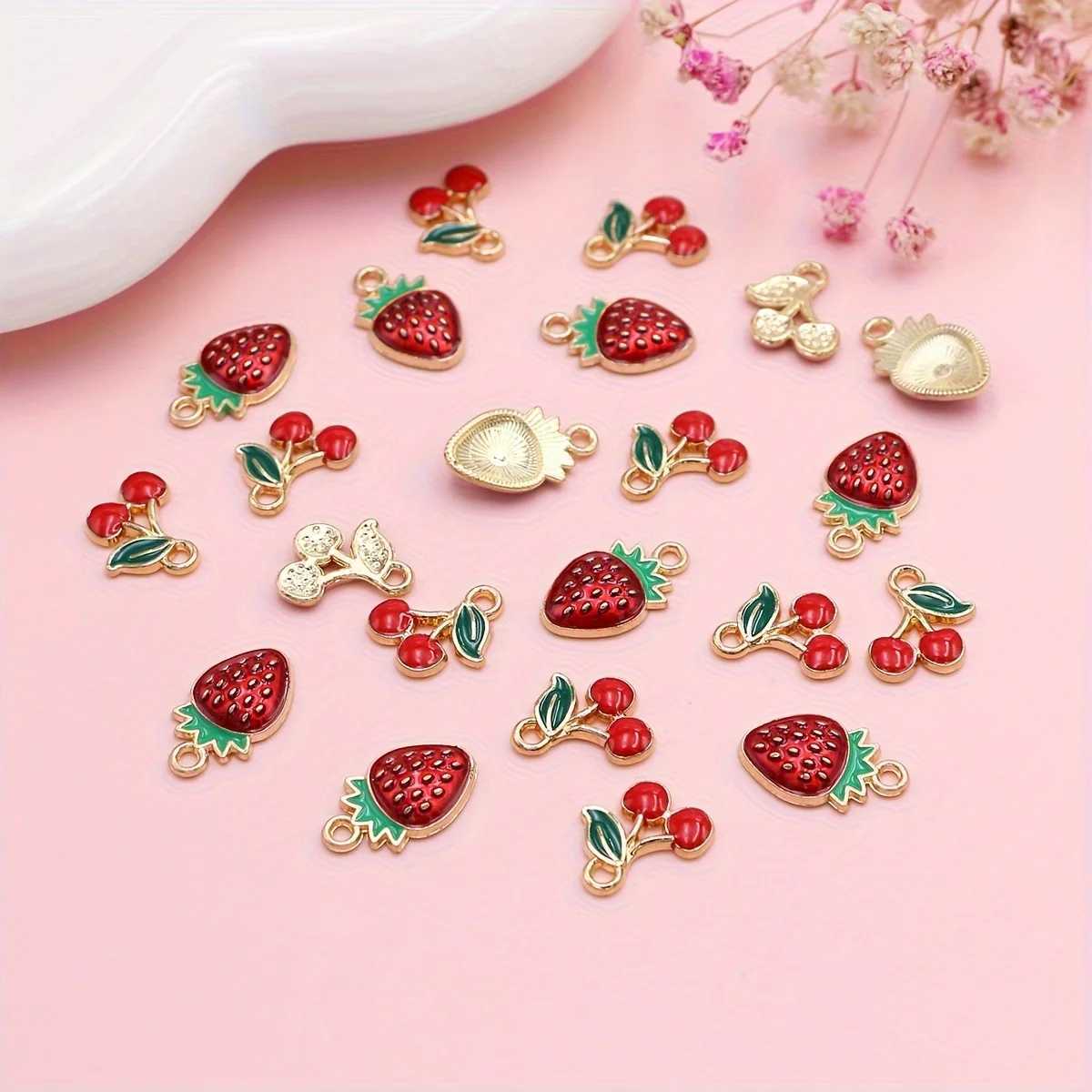 20pcs Gold Plated Red Cherry Charms Sterry Pendants for Jewelry Making DIY Necklace Bracelets Earrings Key Chain AccoriesXJ250517