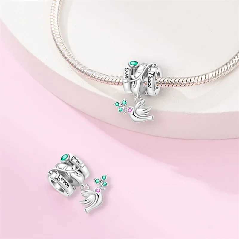 Green Spring Series Butterflies Flowers Bird Heart Charm Beads Fits DIY 925 Sterling Silver Bracelet Necklace Women GiftXJ250517