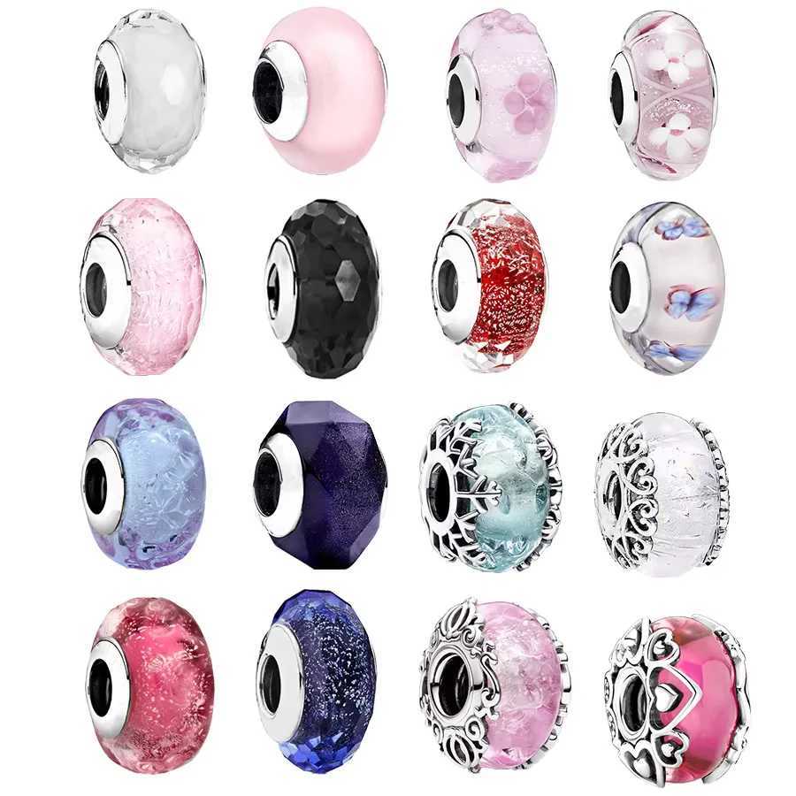 New Winter Blue Snowflake Faceted Blue Murano Glass Charm Bead Women Jewelry Fit Original 925 Sterling Silver BraceletXJ250517