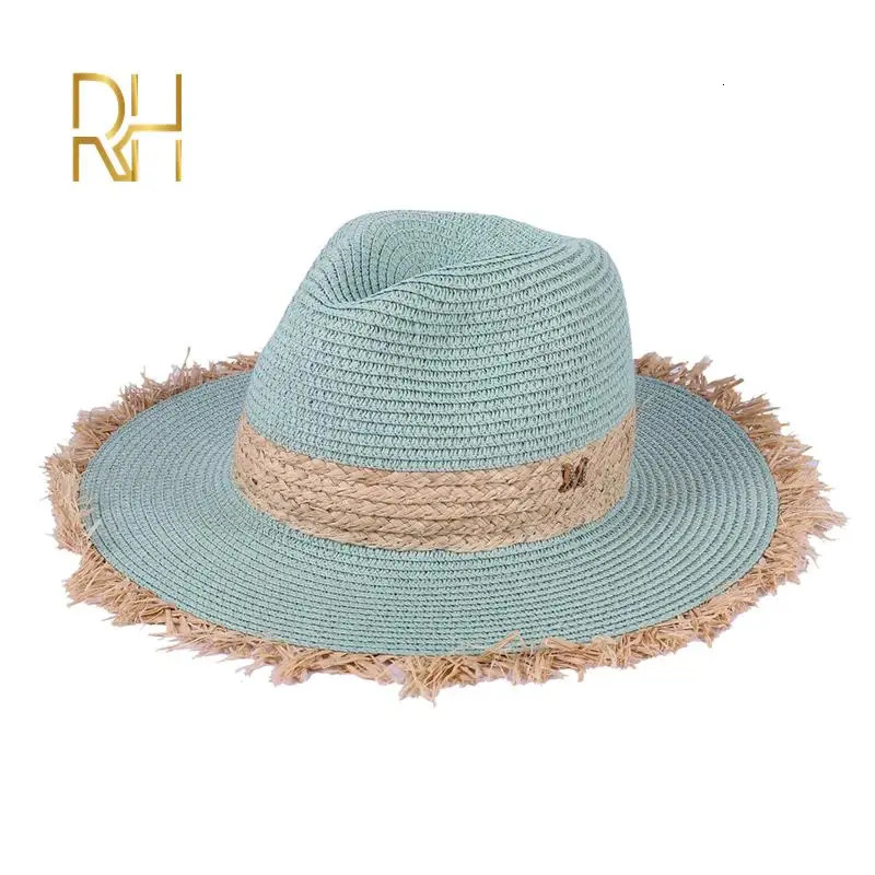 Summer Cowboy Cap Casual Sun Hats For Women Fashion Letter M Jazz Straw Men Beach Panama Hat Wholesale RH 250517