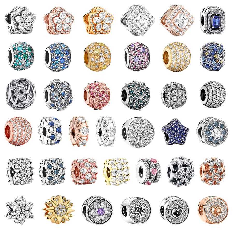 Hot Sale Sparkling Bead Round She Clear Gemstone Charm Fit Original 925 Sterling Silver Bracelet DIY Women Fashion JewelryGiftXJ250517