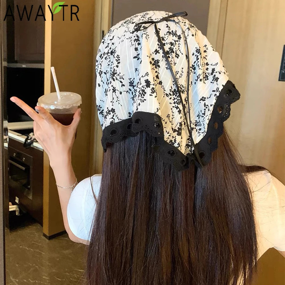 AWAYTR Ink Plum Blossom Headband Hair Scarf Bands for Women Party Headwear Frog Bat Bandana Turban Hairband Headpiece 250516