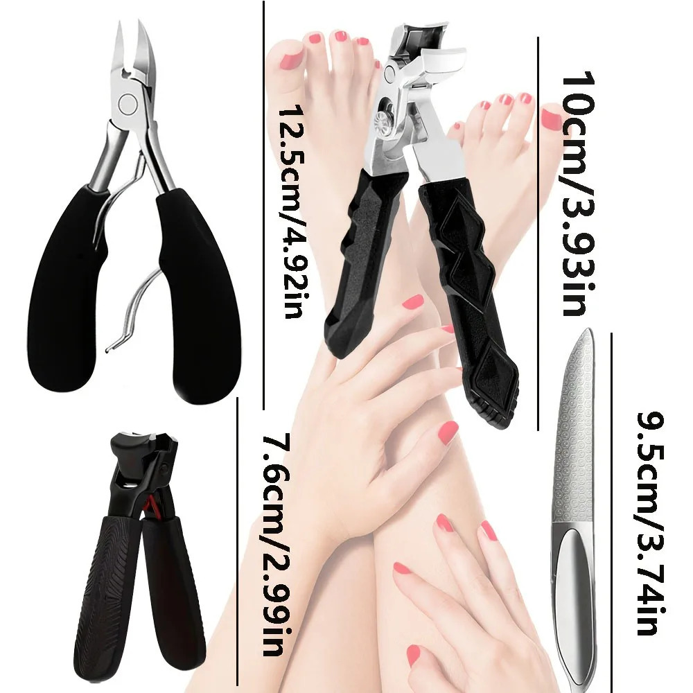 4pcs Professional Toenail Clipper Set - Stainless Steel Wide Jaw Splash-Proof Easy to Clean - Perfect for Thick Nails Men 250517